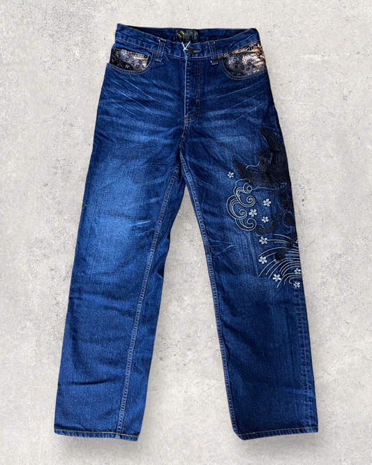 Phenix and sakura Japanese embroidery vintage jeans