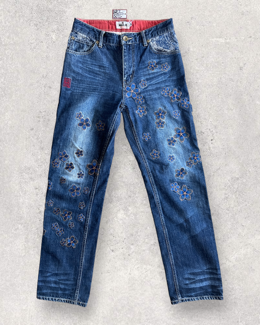 Sakura pattern Japanese embroidery vintage jeans