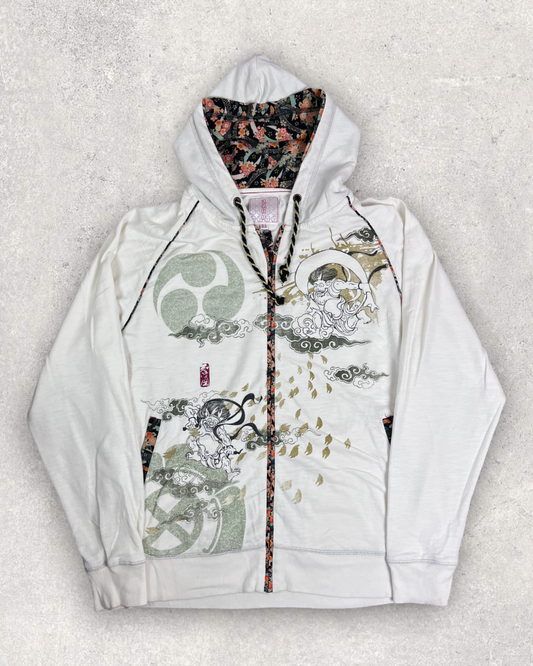 [God of Wind and god of thunder] White Japanese pattern hoodies  Vintage - hoodie