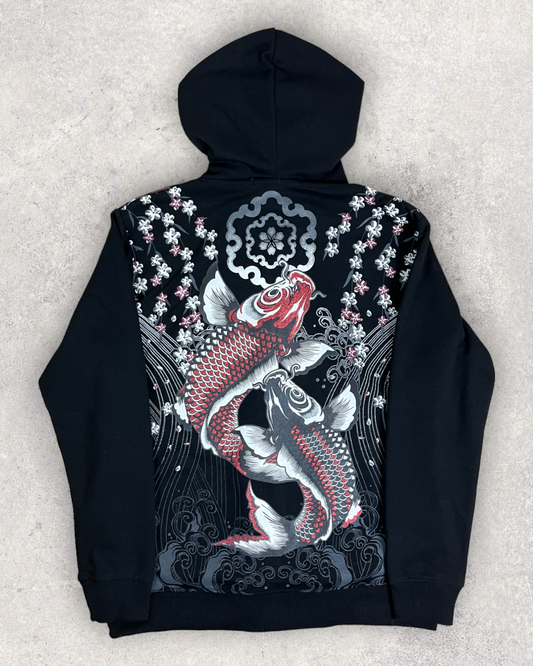 [TORYUMON RISING Double KOI] Embroidery traditional Japanese pattern Vintage - hoodie