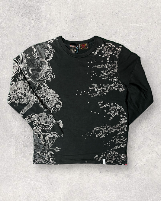 Japanese Transitional design Vintage T-shirts long sleave black dragon