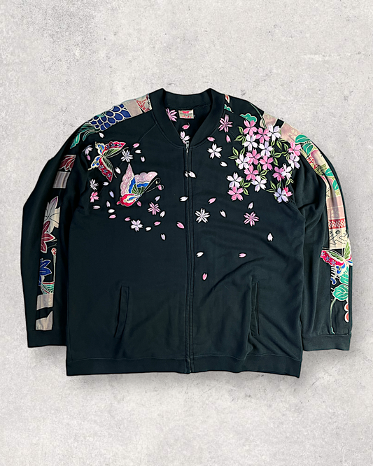 [XL] Cherry blossoms and traditional flower and butterfly embroidery | Vintage jacket