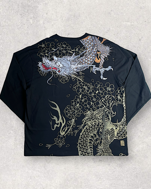 [4L] RARE [KARAKURI TAMASHII] Dragon King Embroidery Gold Lame Long Sleeve | Vintage jacket