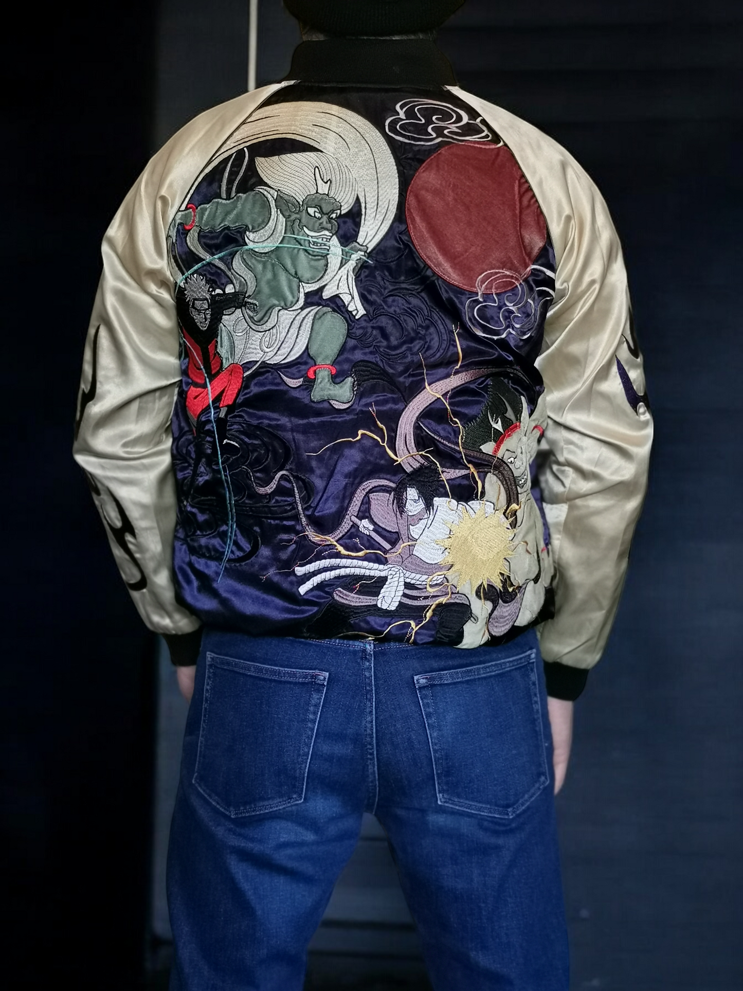 Bomber jacket [NARUTO NINE TAIL FOX x Wind of God and Thunder of God]  Vintage / Reversable