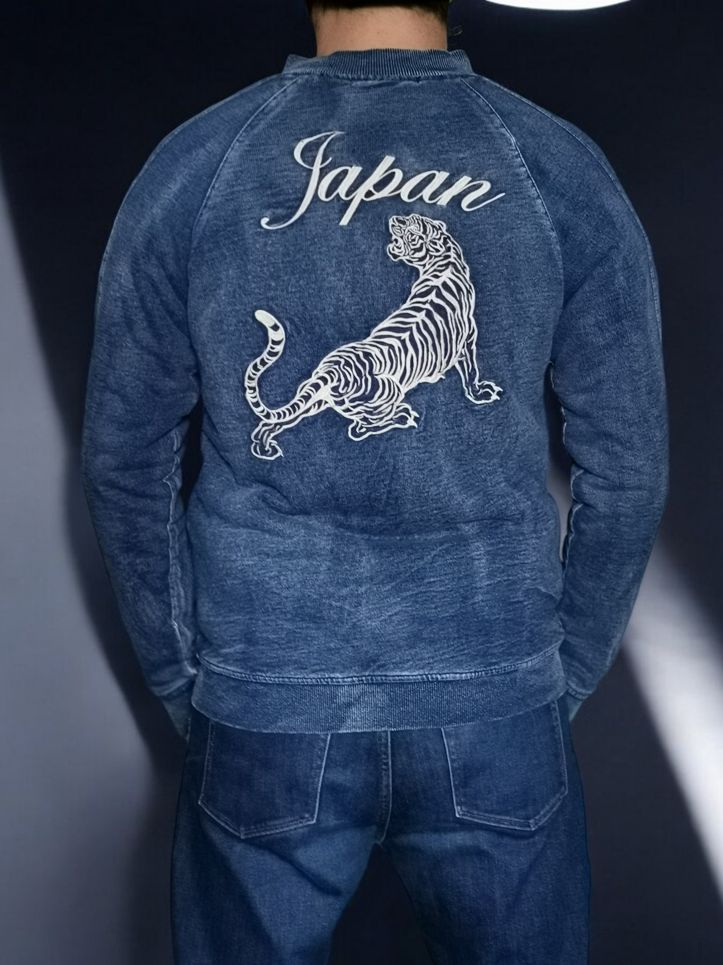 [L]Denim Tiger and bird sukajan | Vintage