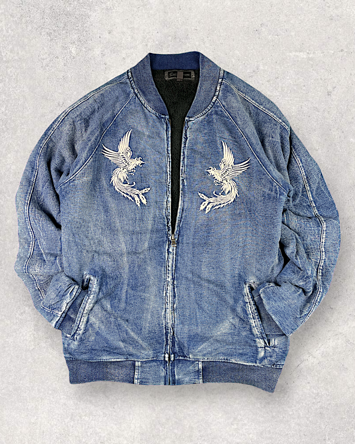 [L]Denim Tiger and bird sukajan | Vintage