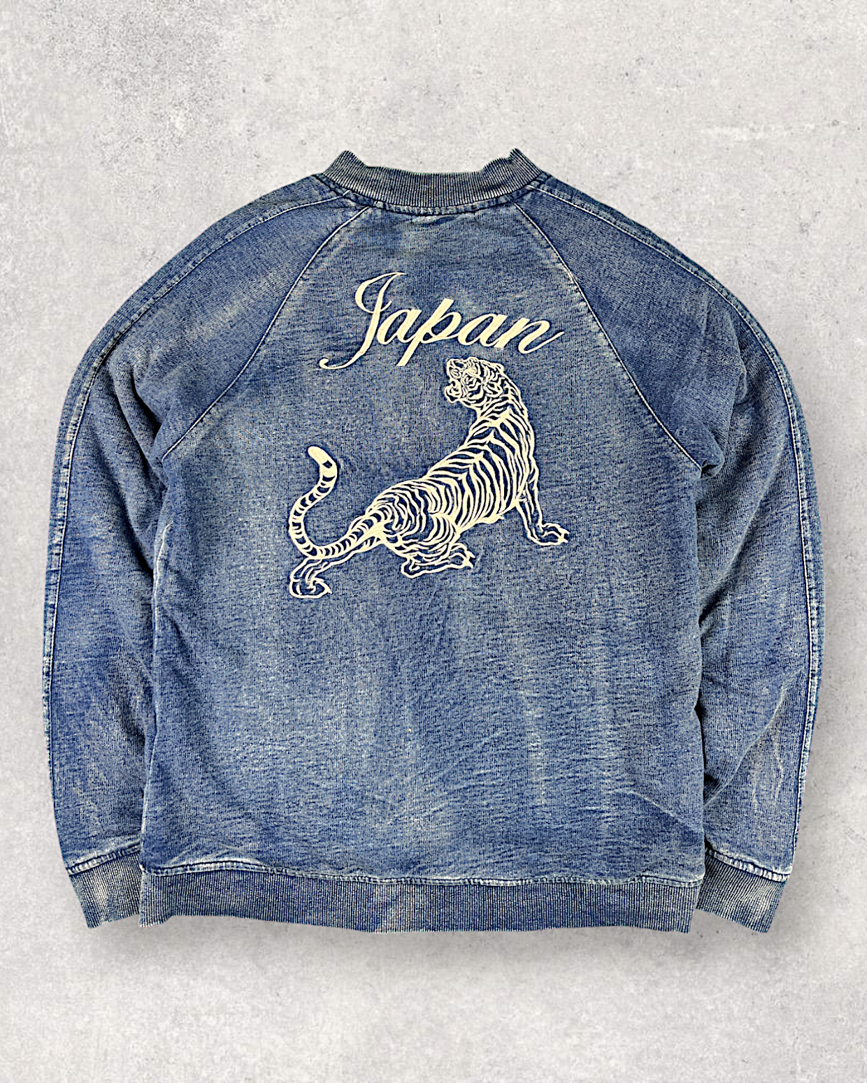 [L]Denim Tiger and bird sukajan | Vintage