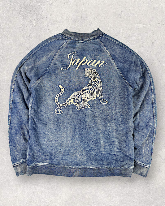 [L]Denim Tiger and bird sukajan | Vintage