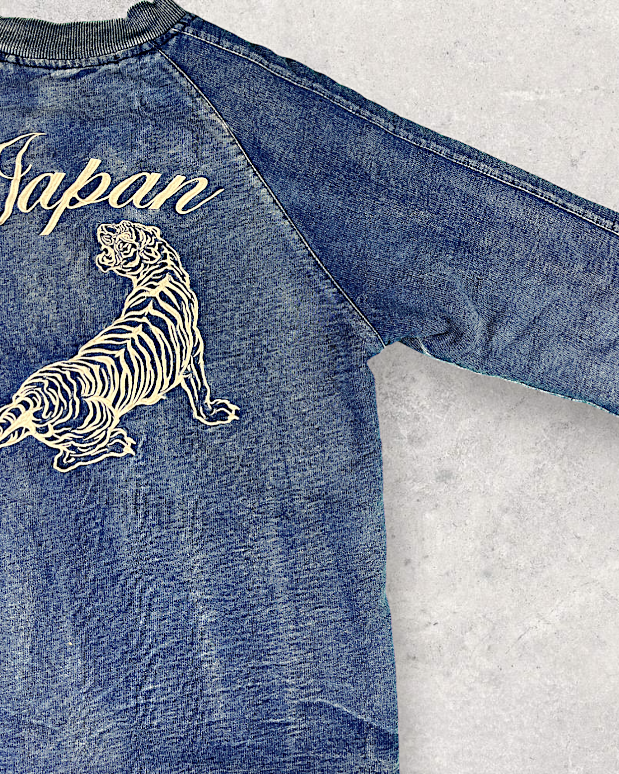 [L]Denim Tiger and bird sukajan | Vintage