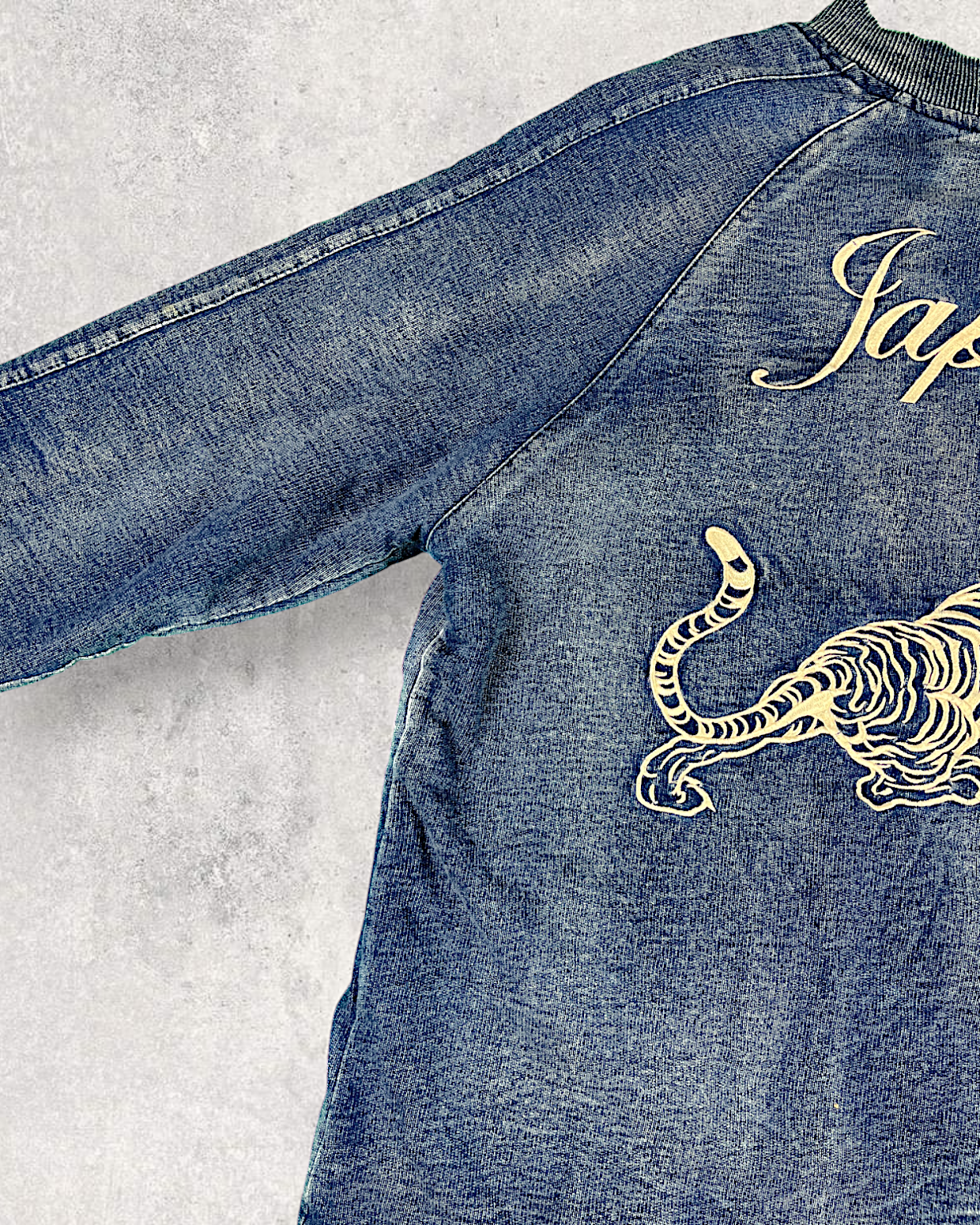 [L]Denim Tiger and bird sukajan | Vintage