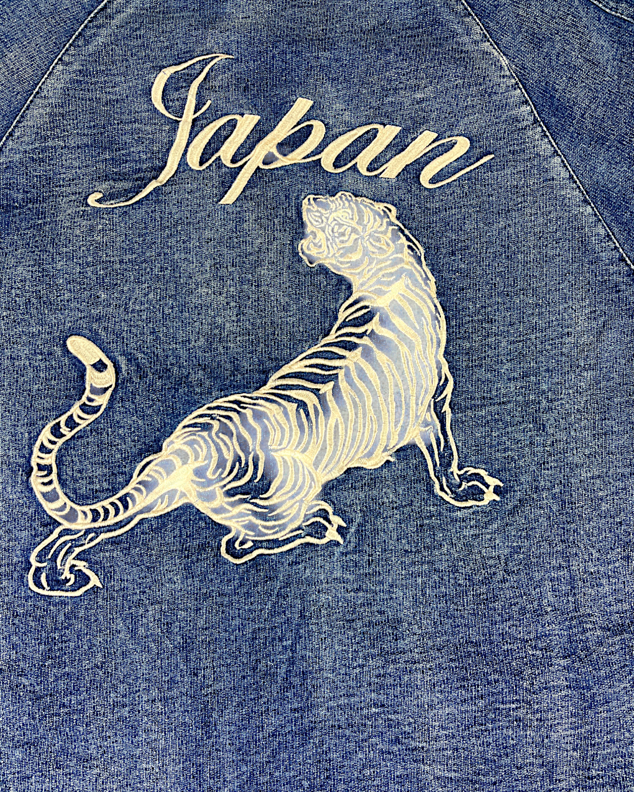 [L]Denim Tiger and bird sukajan | Vintage