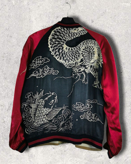 [L] [DRAGON x CARP x SAKURA]  Bomber jacket Vintage / Reversable