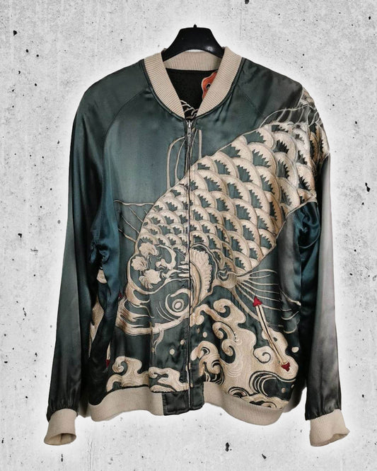 [FUMING DRAGON ON BLACK]   Bomber jacket Vintage / Reversable